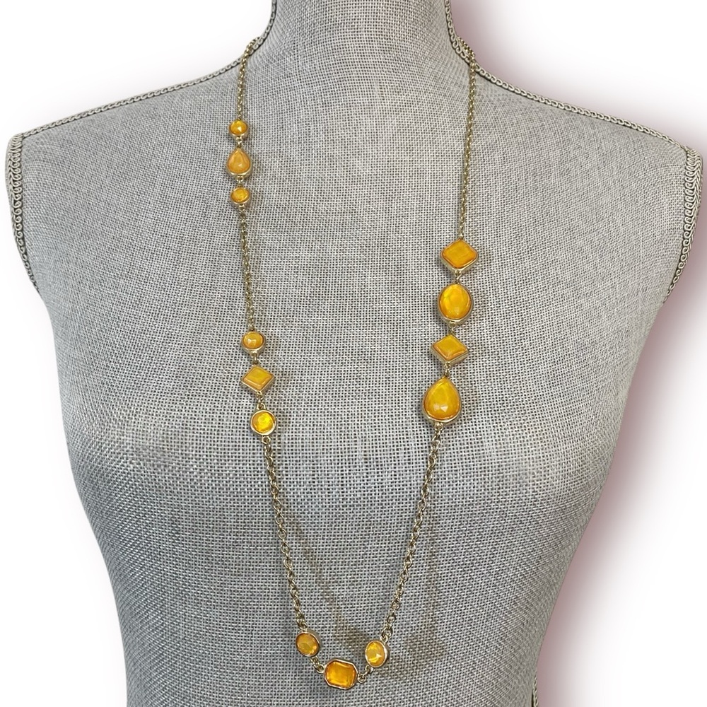 Orange Dream Asymmetrical Long Gold Tone Necklace